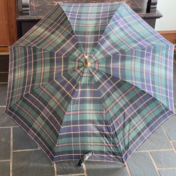 Polo Ralph Lauren Accessories - RALPH LAUREN POLO Vintage Umbrella Blackwatch Tartan Green Blue Gold Red